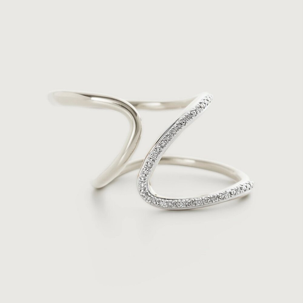 Monica Vinader sterling silver diamond pave abstract wave ring - Picture 8 of 10
